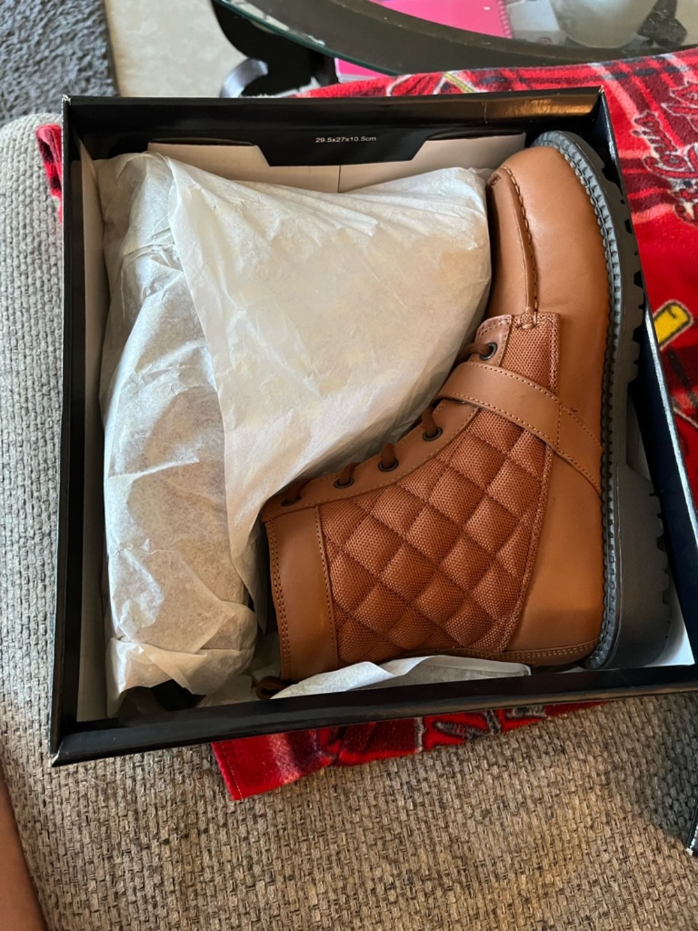 Ralph Lauren Quilted Leather Lace-Up Combat Boot in Cognac - Picture 5 of 5